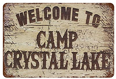 Blechschild aus Eisen – Welcome to Camp Crystal Lake Blechschild Poster Retro-Wanddekoration Garage Bar Club Café Bauernhaus Gartendekoration 8 x 12 Zoll