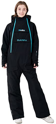 OUKAFU Damen Einteiler Skianzüge Wasserdicht Ski-Jumpsuits Winter Onesies Snowsuits Snowboard Overalls für Schneesport, Schwarz, X-Small