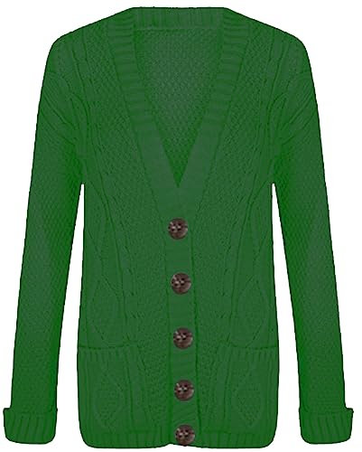 JM CLOTHING P29 Cardigan da donna a maniche lunghe, lavorato a maglia, con bottoni grossi e aperti, due tasche, taglie forti, Verde bottiglia, Large-X-Large