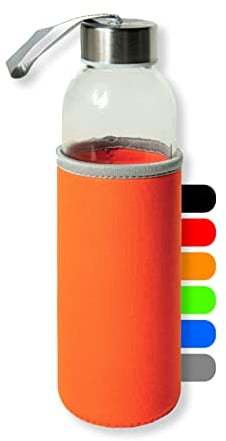 Artexia Gourde en verre de 500 ml, la bouteille en verre est écologique, bouteille en verre est idéale pour le bureau, le yoga, le fitness, … (oranger, 1)