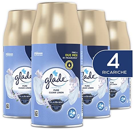 Glade Automatic Spray Ricarica, Profumatore per Ambienti, Fragranza Pure Clean Linen, Formato Scorta da 4 Ricariche da 269 ml