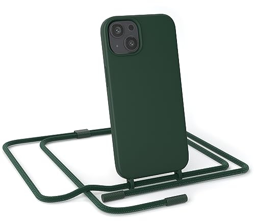EAZY CASE - Handykette Silikon Premium kompatibel mit iPhone 13 Handyhülle mit Umhängeband, Handykordel mit Schutzhülle, Silikonhülle, Hülle mit Band, Kette für Smartphone, Pinien Grün