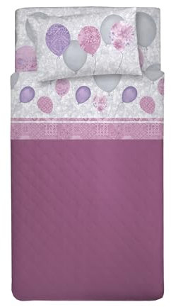 PENSIERI DELICATI Completo Letto Singolo 100% Cotone, Completo Lenzuola Singolo 90x200 Comprensivo di Lenzuolo sotto, Lenzuolo sopra e 1 Federa a Sacchetto, Made in Italy, Fantasia Palloncini Rosa