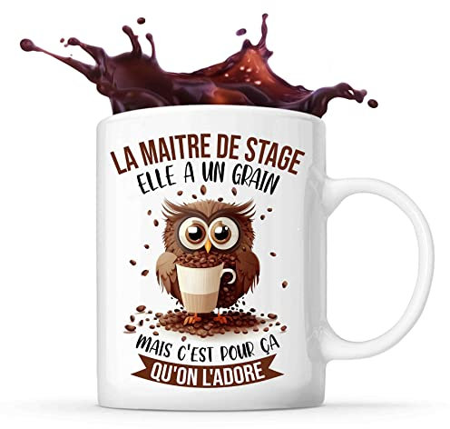 Planetee Tasse La Maitre de stage Chouette Café | Idée Mug Cadeau Travail Métier Humour Collègue Femme Anniversaire Noël