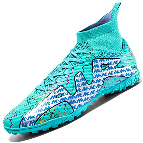 VTASQ Fußballschuhe Herren High Top Microfaser Cleats Athletics Fußballschuhe Erwachsene Trainingsschuhe Professionelle Outdoor Sport Turf Football Schuhe Unisex Türkis EU 36