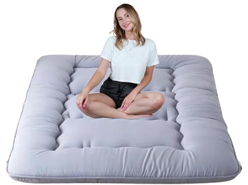 FLOBE, Japanische Bodenmatratze (Doppelbett, Grau). Futon-Matratze zum Schlafen, Entspannen, Camping, Yoga und ist ein faltbares aufrollbares Matratzenbett, das in den Kofferraum passt.
