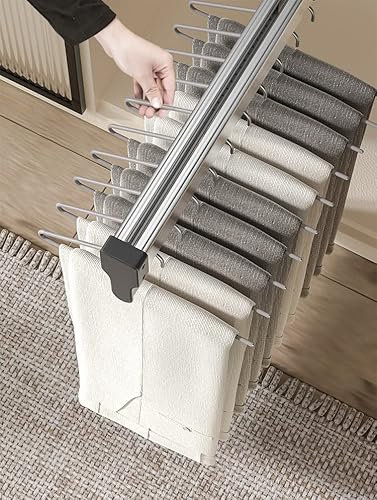 KSTORE Cintre à Pantalon Multi-usages Porte Pantalons rétractables tiroirs Porte Pantalons Pouces Porte Cintre Coulissant,Noir,40cm