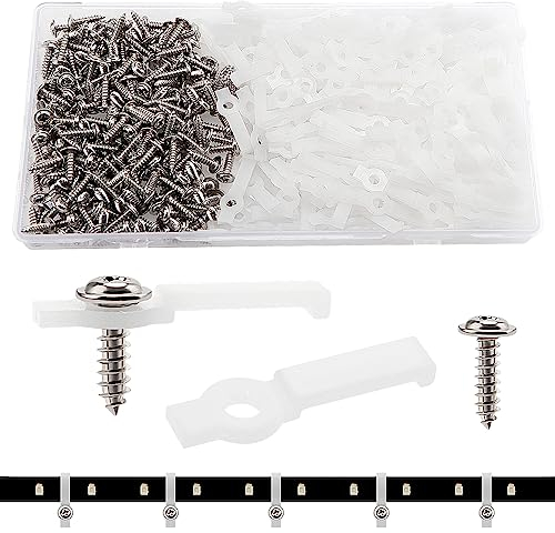 VooGenzek 200 Stück 10mm Strip Befestigung Clips, LED Streifen Halterung, Licht Montagehalterung Befestigung, mit Schrauben, für 10mm Waterproof LED Strip (Weiß)