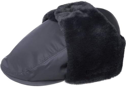 Kangol Atchison Flatcap mit Ohrenklappen Schirmmütze Schiebermütze Herren - Schirm, Winter Herbst-Winter - S (54-55 cm) schwarz