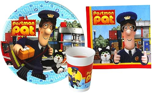 8 assiettes en papier grandes assiettes + 20 serviettes + 8 verres fête anniversaire thème Postman Pat