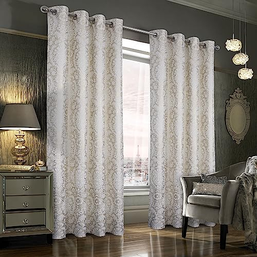 always4u 100% Blickdichter Verdunkelungsvorhang mit Golddruck 2er Set, Gardinen mit Ösen aus Samt, Thermovorhänge für Schlafzimmer Wohnzimmer Küche,Kälteisolierend, Weiß,140x260cm