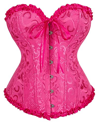 SZIVYSHI Rose Rot Korsett für Frauen - Bustier Shapewear Corset - trägerlos Vintage viktorianischen Vollbrust Mode Spitze Taille Mieder für Night Out - Größe XS