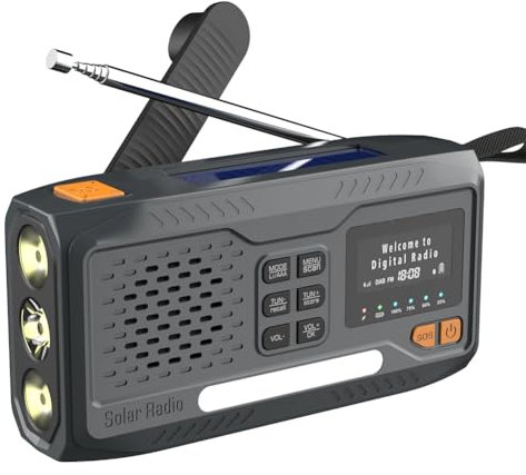 LYEAA Solar Hand Crank Weather Radio 2000mAh Rechargeable DAB/FM/Bluetooth-Compatible Radio 4 Ways Powered Torch Reading Lamp 3.5mm Headphone Jack SOS Alarm for Camping Hiking Tents