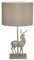 Licht-Erlebnisse Tischleuchte Stoff Resin 42,5 cm hoch E27 Grau Klassisch Hirsch Sockel Tischlampe Wohnzimmer Nachttischlampe Schlafzimmer