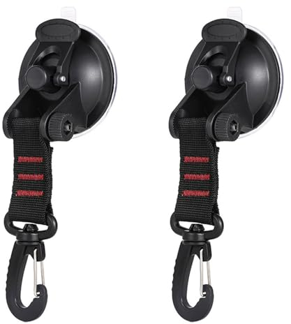Rakiuty Ventosas Furgoneta Camper Ventosa,Anclaje de Ventosa con Gancho,Ventosas con Gancho,Ventosas para Cristal Multifunción,para Camping Coche Toldo Tienda de Campaña,2 Piezas