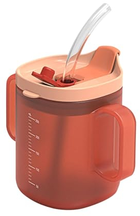 Vaso apto para personas mayores, taza de alimentación para ancianos con tapa y popote, botella de agua de 300 ml con asas, taza de bebida para adultos mayores de 300 ml, tazas antiderrames, apto para