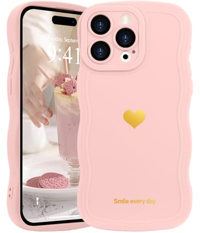 LAPOPNUT Kompatibel mit iPhone 13 Pro Hülle Silikon Mädchen Frau Handyhülle Süß Herzen Muster Stoßfest Wellenform Schutzhülle Case für iPhone 13 Pro Rosa