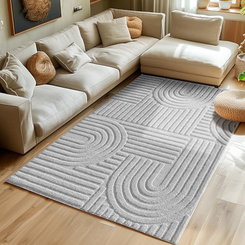 Hochflor Teppich Wohnzimmer Küchenteppich Schlafzimmer Läufer Flur Skandi Boho Teppich 3D Design Flauschig Weich, Größe: 160 x 230 cm Farbe: Silber