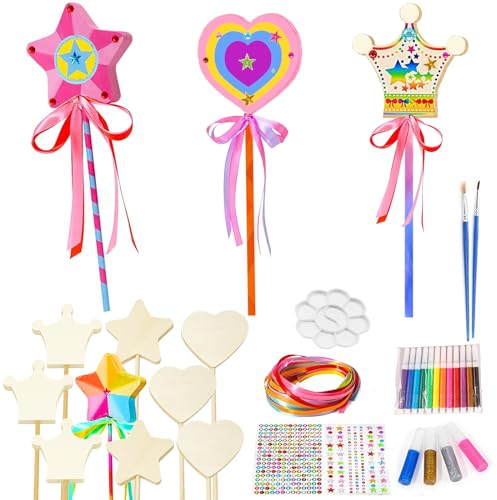 PIWOSGOL Baguette Magique, Bricolage Baguette Bois pour Enfants Loisirs Créatifs Décoration Éducatif Activites Manuelles Baguette de Fée pour Cadeau Anniversaire en Jouet Fête Party Filles 6-12 Ans