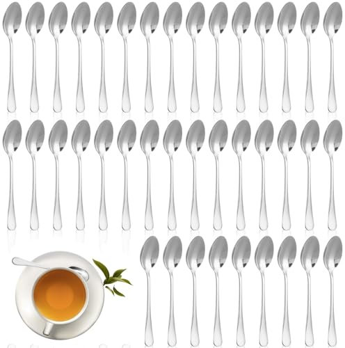 APACALI Juego de 40 cucharillas de té de acero inoxidable de 17 cm, cuchara de café pequeña, cucharas de postre, cucharas de café con leche para el hogar, cocina, restaurante, color plateado