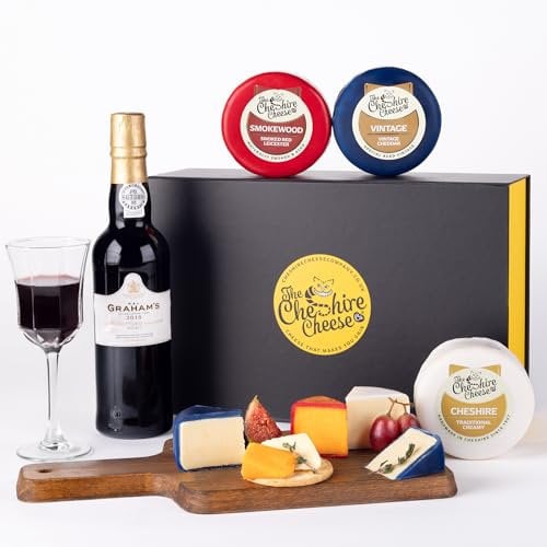 Perfect Companions Cheese & Port Gift Set | The Cheshire Cheese Company | Includes bottle of Late Vintage Bottled Port, 37.5cl and 3 Waxed Cheeses