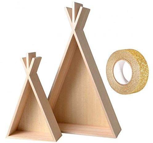 2 Holzregale Tipi 45 & 26 cm + Golden Glitter Band 5 m