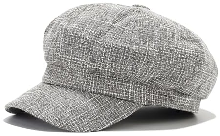 JFAN Classic lässige Ballonmütze für Damen Schirmmütze Kappe Barett mit Glencheck Karo Muster Maler Mütz Bakerboy Schiebermütze Newsboy Cap Cabbie,Grau