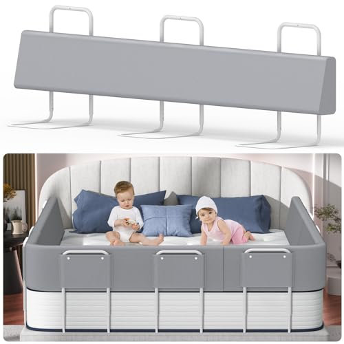 Kidsgigglz Bettgitter 180cm,Bettschutzgitter für Kinder,Rausfallschutz Bett,Baby Bettschutzgitter,Höhenverstellbar,Abnehmbarem und Waschbarer,DIY Verformbar Kinderbettgitter mit Schaumstofffüller,Grau