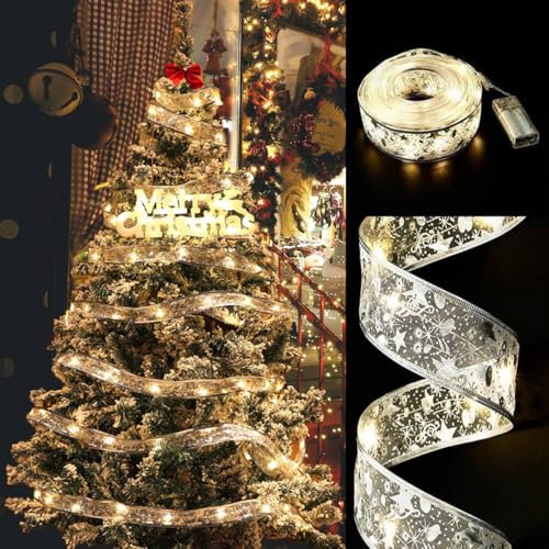 CocCCoon 10M Curtain Lights with DIY Lace Bows - Silver Glowing Tree & Garden Decorations for Bedroom, Patio, Wall