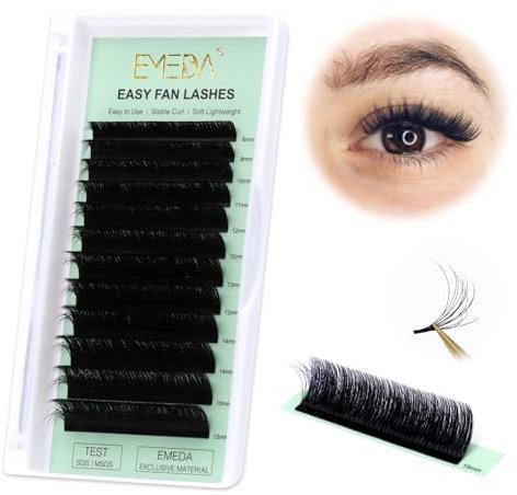 EMEDA Effet 3D Cils auto-fanants Extension de cils en volume 0,07mm D Curl 8-15mm mix 3D 6D 8D 10D 20D Cils en grappe russes 3D Effect Premade Easy Fan Lashes Self Fanning Eyelashes (0,07 D mix)