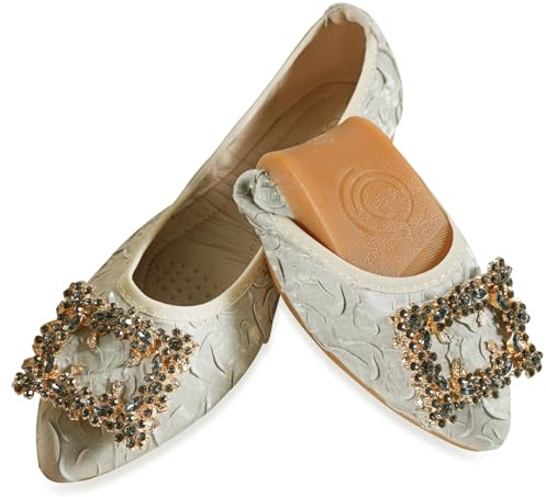 YOUNIFIZ Women's Ballet Flats Soft Pointed Toe Fashion Buckle Wedding Shoes Foldable Sparkly Comfort Slip on Ballerina Walking Flats Pumps