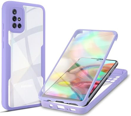 ILING Transparente Hülle für Samsung Galaxy A71 4G, 360-Grad-Ganzkörper Stoßfest Schutzhülle mit Eingebauter Displayschutz, Ultra Dünn Harte PC Silikon TPU Handyhülle (Lila)
