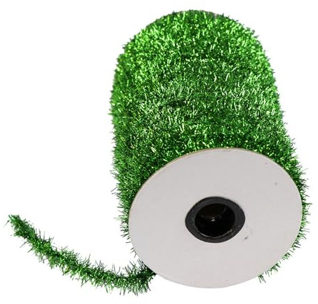 SMTCM 50 Yard Weihnachten Lametta Band Grün Metallisch Dünne Lametta Girlande Mini Glitzer Geschenkband Künstlicher Kranz Chenilledraht Biegeplüsch Weihnachtsdeko Lametta für Hochzeit Party(3 Strang)