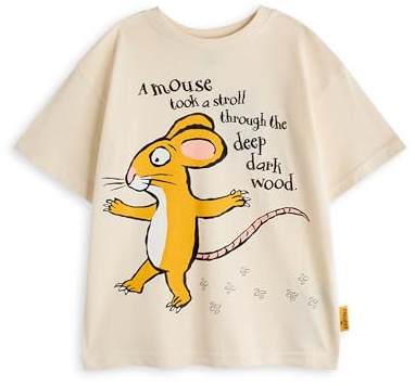 Gruffalo & Friends Kids Beige T-Shirt | Childrens Mouse Character Graphic Tee | 'A Mouse Took a Stroll' Printed Short Sleeved Top for Boys & Girls | Julia Donaldson Classic Story Book Merchandise Gift