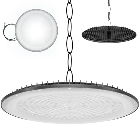 AufuN 500W UFO LED Industrielampe 18000LM LED Hallenstrahler, 6000K-6500K Tageslichtweiß Ultradünne LED Werkstattlampe, IP65 Wasserdichte UFO Lampe High Bay Licht für Fabriken,Garage,Lagerhaus