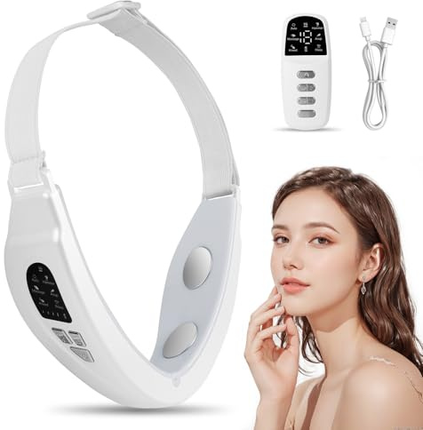Aolso Elektrisches V-Face Shaping Massager, EMS Facelifting Gerät Rote und Blaue Phototherapie Gesichtsmassagegerät, 6 Modi Face, 6 Intensitätsstufen, mit Fernbedienung(Weiß)