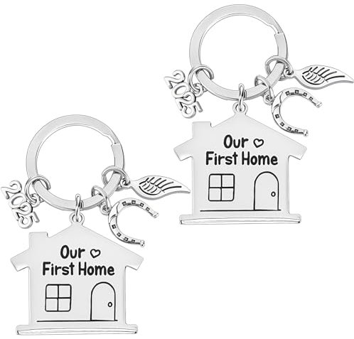 YAIKOAI Lot de 2 porte-clés « Sweet Home » en acier inoxydable avec pendentif et sac en velours noir pour pendaison de crémaillère pour couples et famille