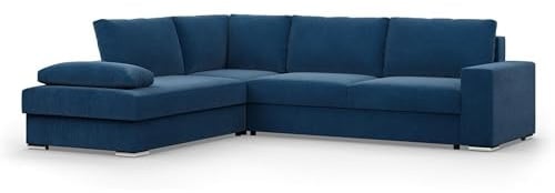 Mebligo - Ecksofa mit Schaffunktion und Betkasten 287 cm Breit VELANO, Eckcouch, L Shaped Sofa, Big Sofa, Komfort und Still, Wohnlandschaft L-Form, L Couch mit Schlaffunktion - Cord Couch Marineblau