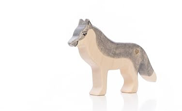 Lilu® Wolf mit leuchtendem Herz, Wald Holztiere handbemalt, Holzfigur Spielfigur Tiere aus FSC®-Holz, EN71 und DEKRA Zertifiziert Holzspielzeug für Kinder