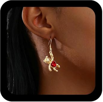 Xduargs Boho Bär Baumeln Ohrringe Gold Teddybär Drop Vintage Rot Kristall Herz Tier Personalisierte Niedliche Haken Schmuck Für Frauen