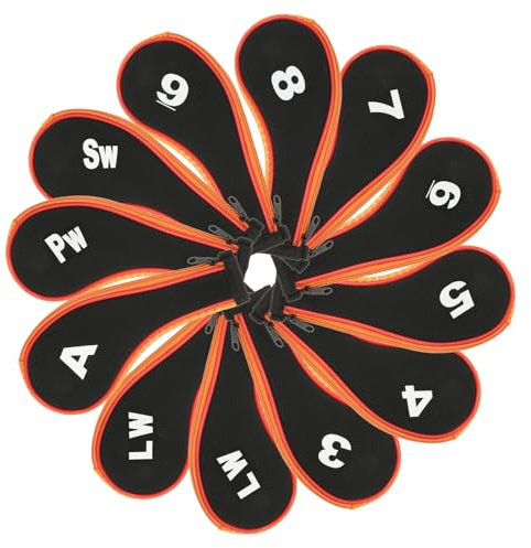 PATIKIL Golf Club Head Cover, 12 Pcs Number Golf Club Irons Covers Neoprene Driver Headcover Golf Lovers Gifts for Men Women, Black/Orange