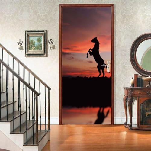 Türbekleben Pferd Türtapete, Selbstklebend TürPoster Pferd Türbilder, 3D Fototapete Türfolie Poster Tapete Türaufkleber XXL Tür Tapeten 90 x 200 cm q7811