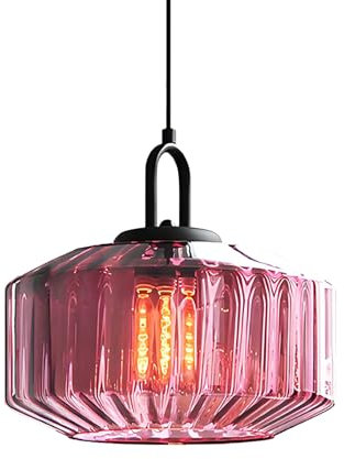 XIRYTU-H Industrielle Glas Pendelleuchte, Vintage E27 Hängelampe mit Schwarzem Metall, Höhenverstellbare Deckenleuchte für Küche, Esszimmer, Bar, Wohnzimmer (Lila)
