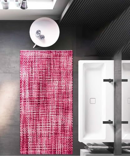 Pierre Tappeti Tappeto bagno CRAZY FUCSIA in micorfibra misto cotone, morbido antiscivolo lavabile in lavatrice, tappetino lavabo cm.60x120