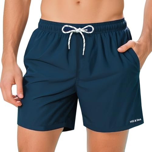Hill & Sea Badehose Herren Schnelltrocknend Boardshorts für Männer Atmungsaktiv Wasserabweisend Badeshorts mit Mesh-Futter Taschen und Verstellbarem Tunnelzug