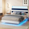 YNYHTER Polsterbett 160 x 200, Doppelbett mit Kopfteil, gepolstert, mit Lattenrost, Bett 160 x 200 cm, mit USB und LED-Licht, gepolstert, Doppelbett (Beige + Blau, 160 x 200 cm)