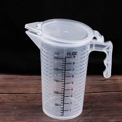Transparent Plastic Measuring Jug with Lid, 250ml Measuring Cups with Handle for Baking, Coffee, Liquid, Drinks, Kitchen & Lab Scale Cup