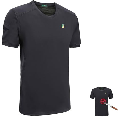 Pounjsd stichschutzweste herren sehr dünn, stichsicheres shirt, stichfeste kleidung messer damen, schnittfestes t-shirt, kugelsichere weste der persönlichen Sicherheit, Schwarz, Stufe 5 (xl)