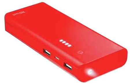 Power Bank Portatile, 10000mAh, 2 Porte USB, LED Indicatore, Rosso