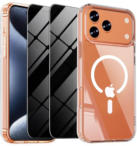 WEYNRBOX Magnetische Hülle für iPhone 17 Pro Max mit 2X Sichtschutzfolie,[Kompatibel mit MagSafe] [20ft Schutz],Ultradünn Anti-Vergilbung Schutzhülle,stoßfeste Handyhülle für 17 ProMax–Transparent